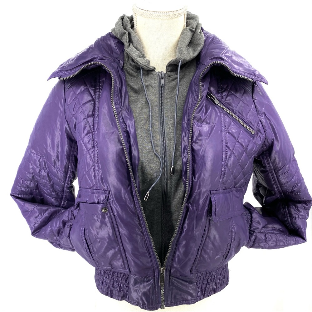 Grane Purple hooded long sleeve puffer coat - Picture 5 of 9